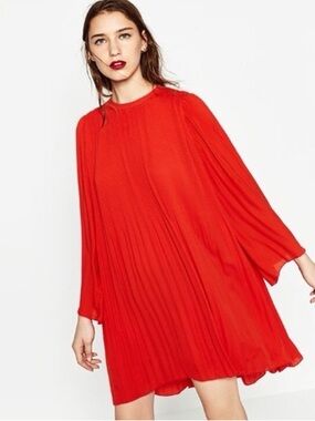 ZARA // Red Pleated Mini Dress